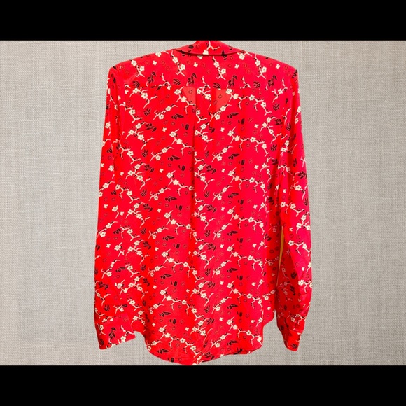 NWOT Joe Fresh Long Sleeve Button Down Blouse, Red with White Flowers - Picture 4 of 5